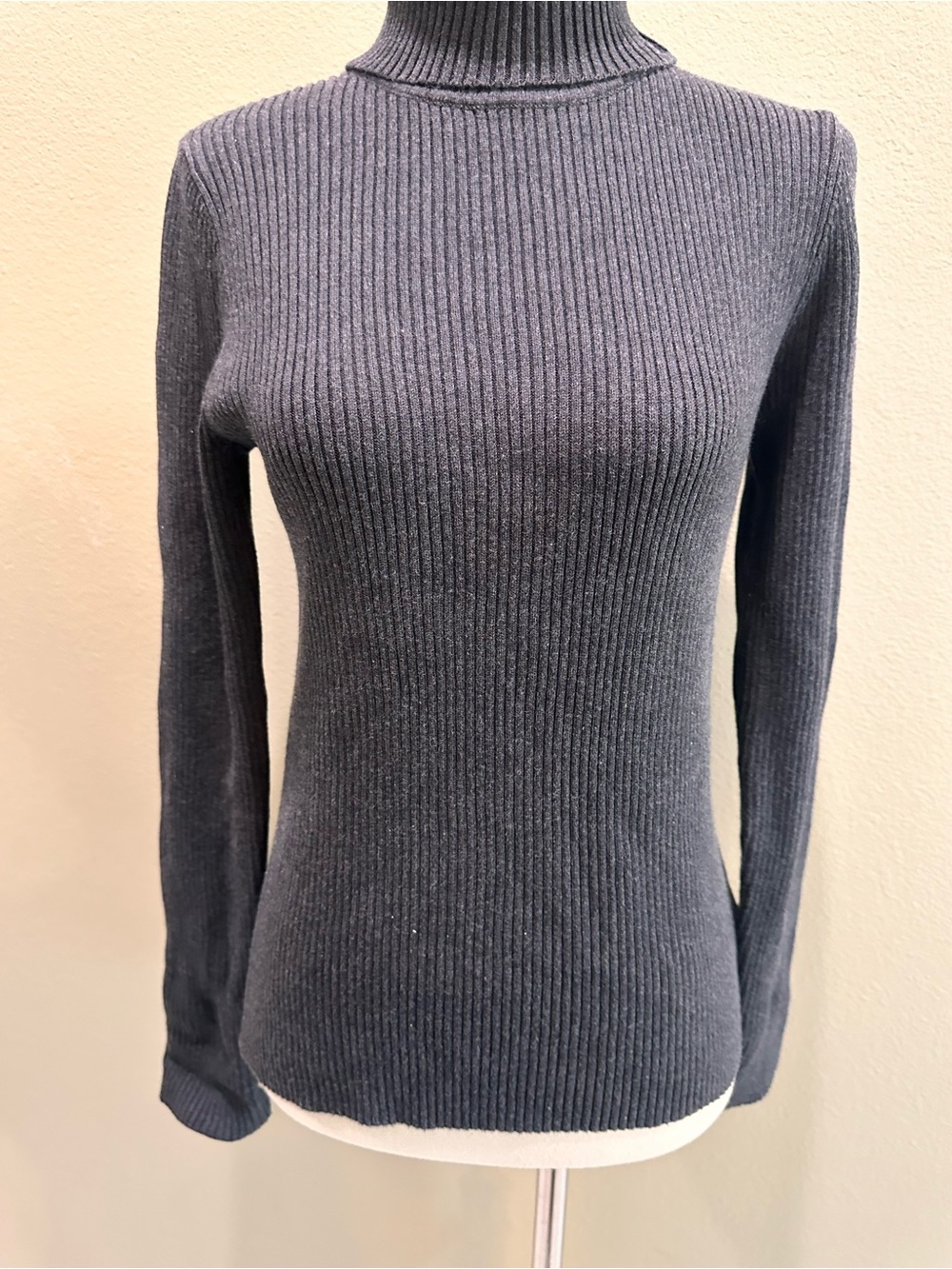 Lauren Ralph Lauren 100% Cotton Classic Ribbed Turtleneck Sweater - Charcoal S - Picture 9 of 13